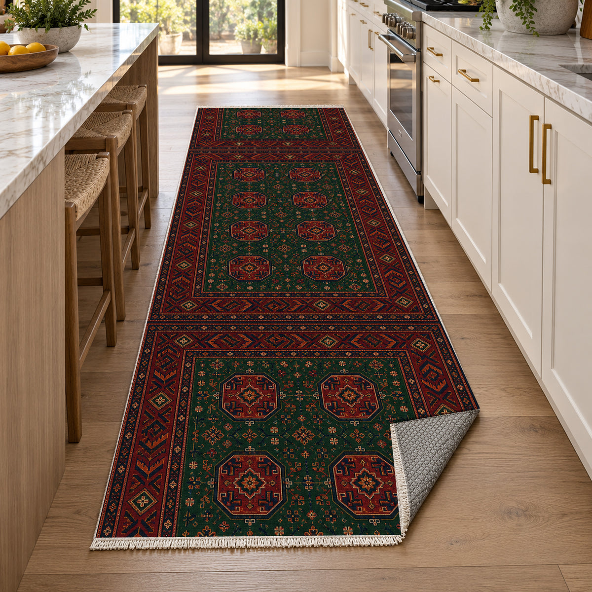 Herat Emerald Ethnic Washable Rug — new york kitchen runner