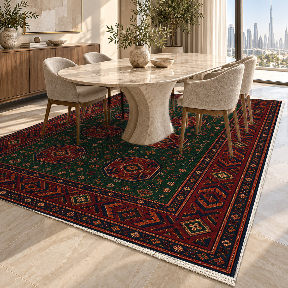 Herat Emerald Ethnic Washable Rug — dubai dining