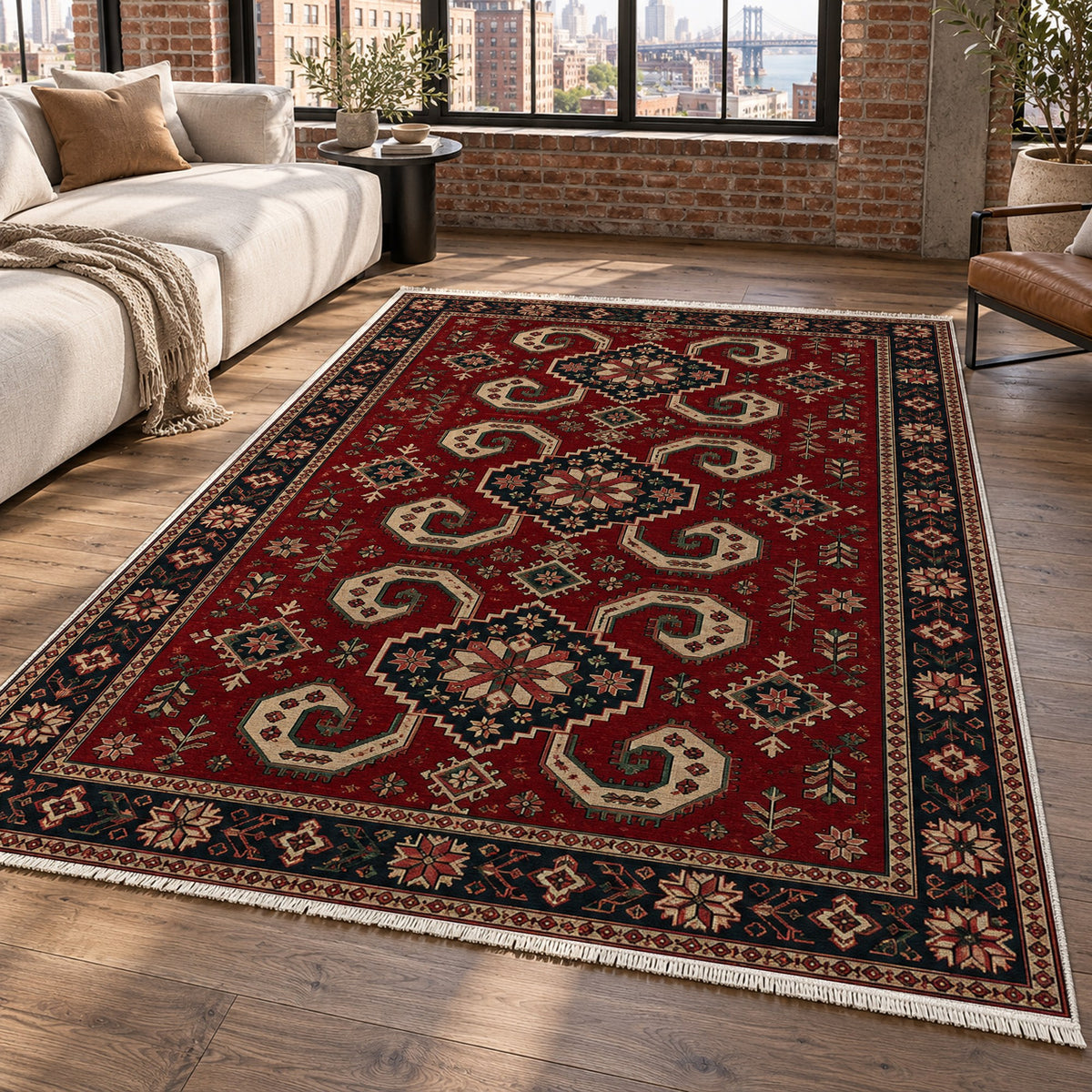 Horn Rhythm Ruby Midnight Ethnic Washable Rug — new york living
