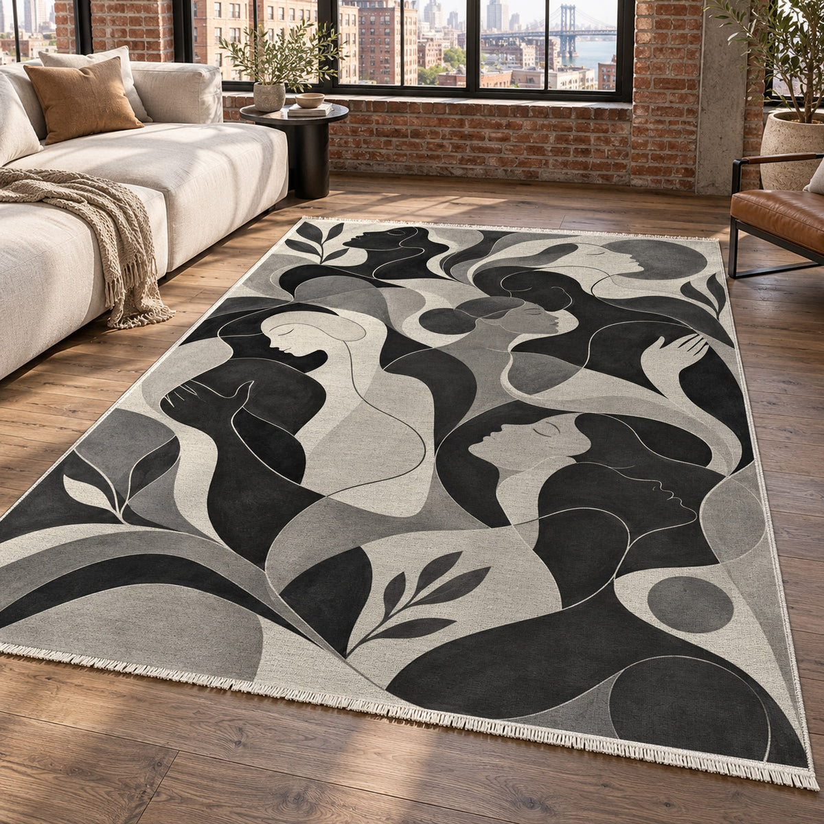 Human Connections Charcoal Abstract Washable Rug — new york living