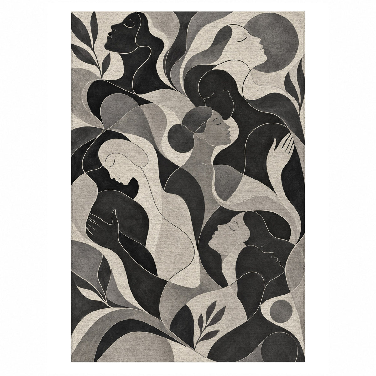 Human Connections Charcoal Abstract Washable Rug — top view