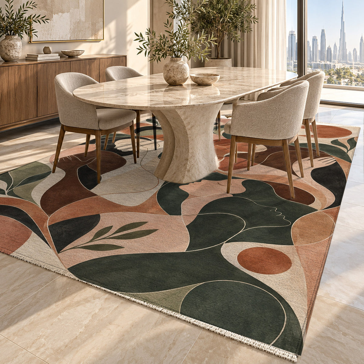 Human Connections II Abstract Washable Rug — dubai dining