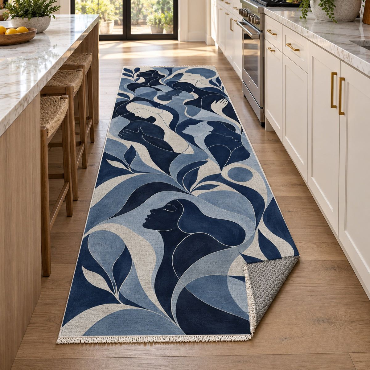 Human Connections Indigo Abstract Washable Rug — new york kitchen runner