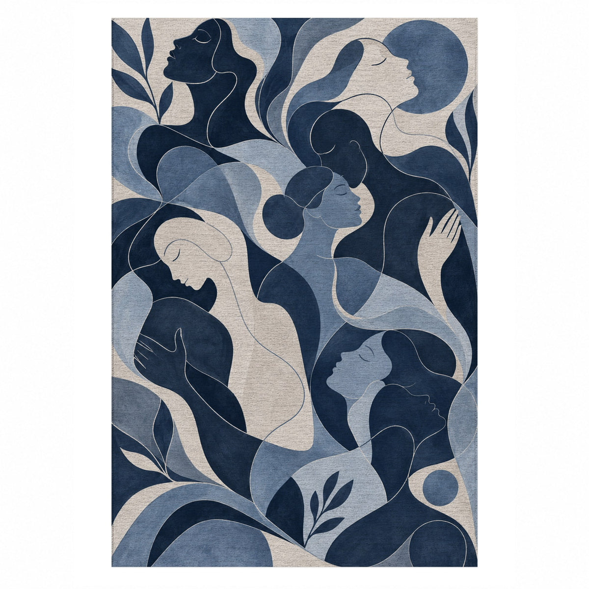 Human Connections Indigo Abstract Washable Rug — top view