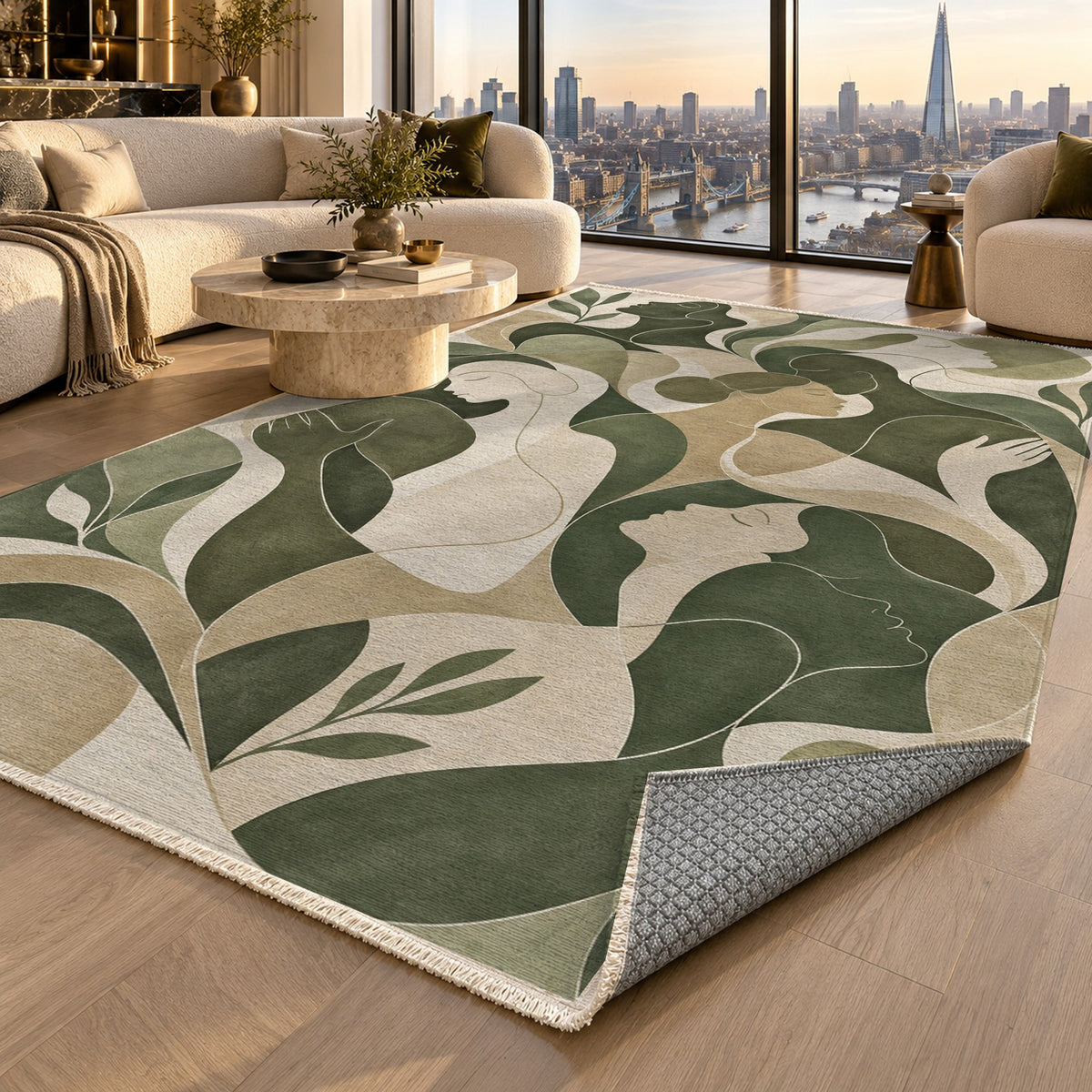 Human Connections Sage Abstract Washable Rug — london luxury living