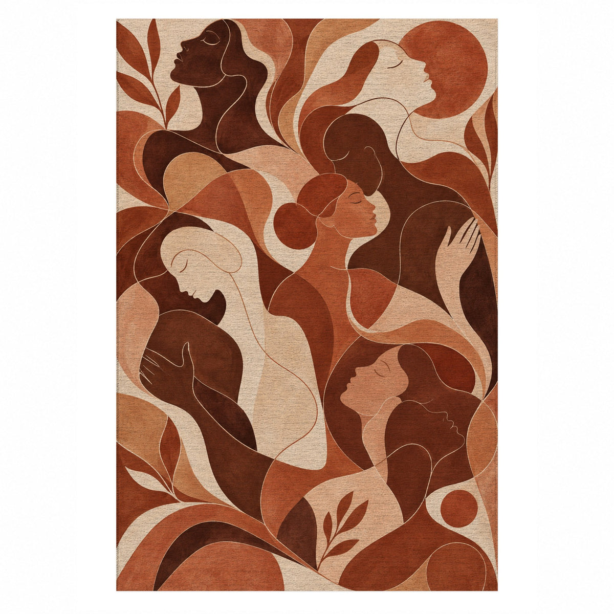 Human Connections Terracotta Abstract Washable Rug — top view