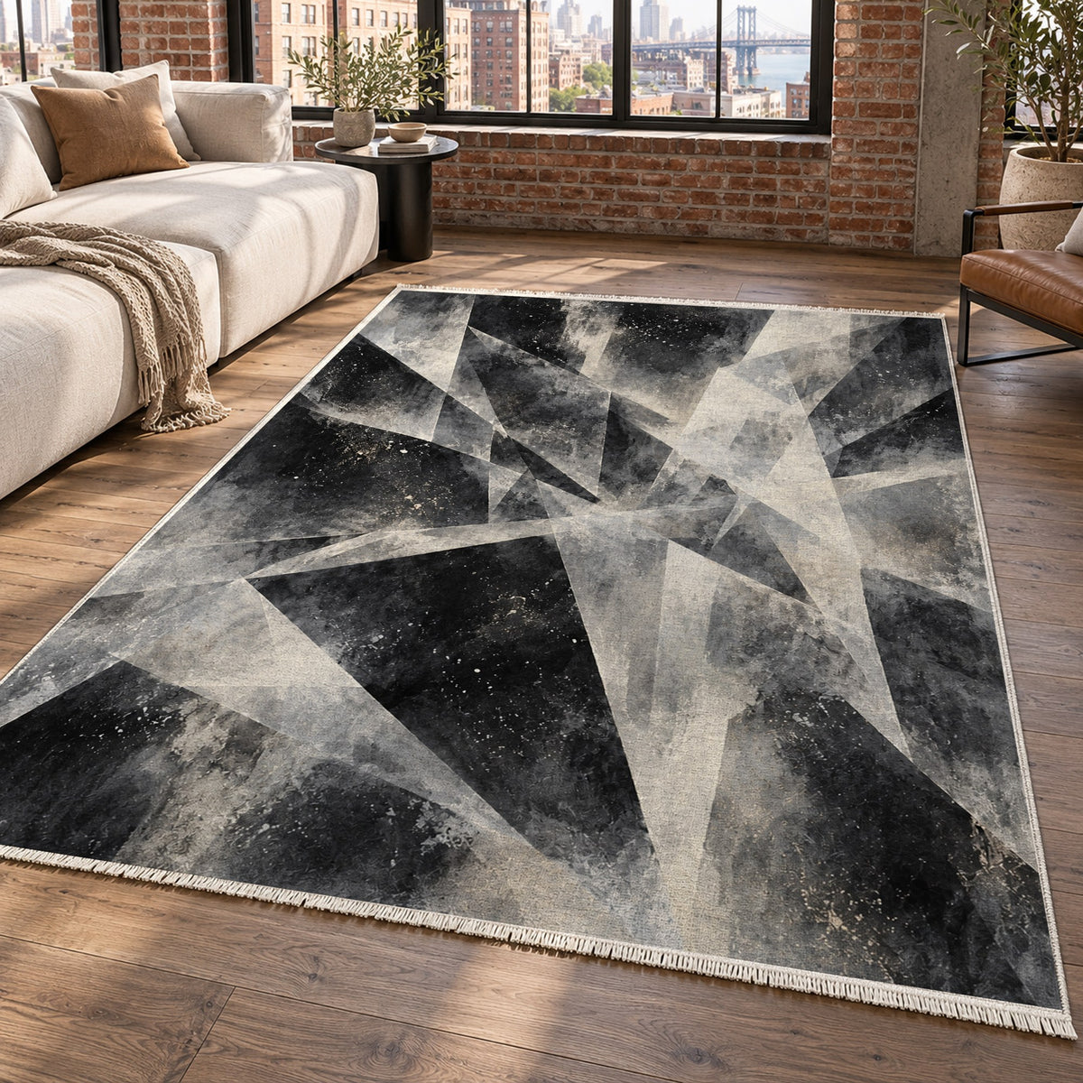 Ice Crystals Charcoal Abstract Washable Rug — new york living