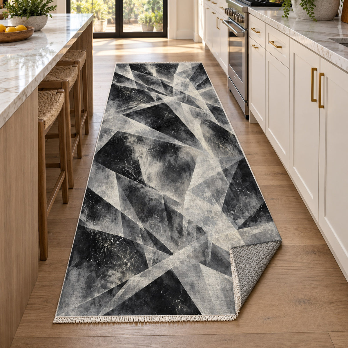 Ice Crystals Charcoal Abstract Washable Rug — new york kitchen runner