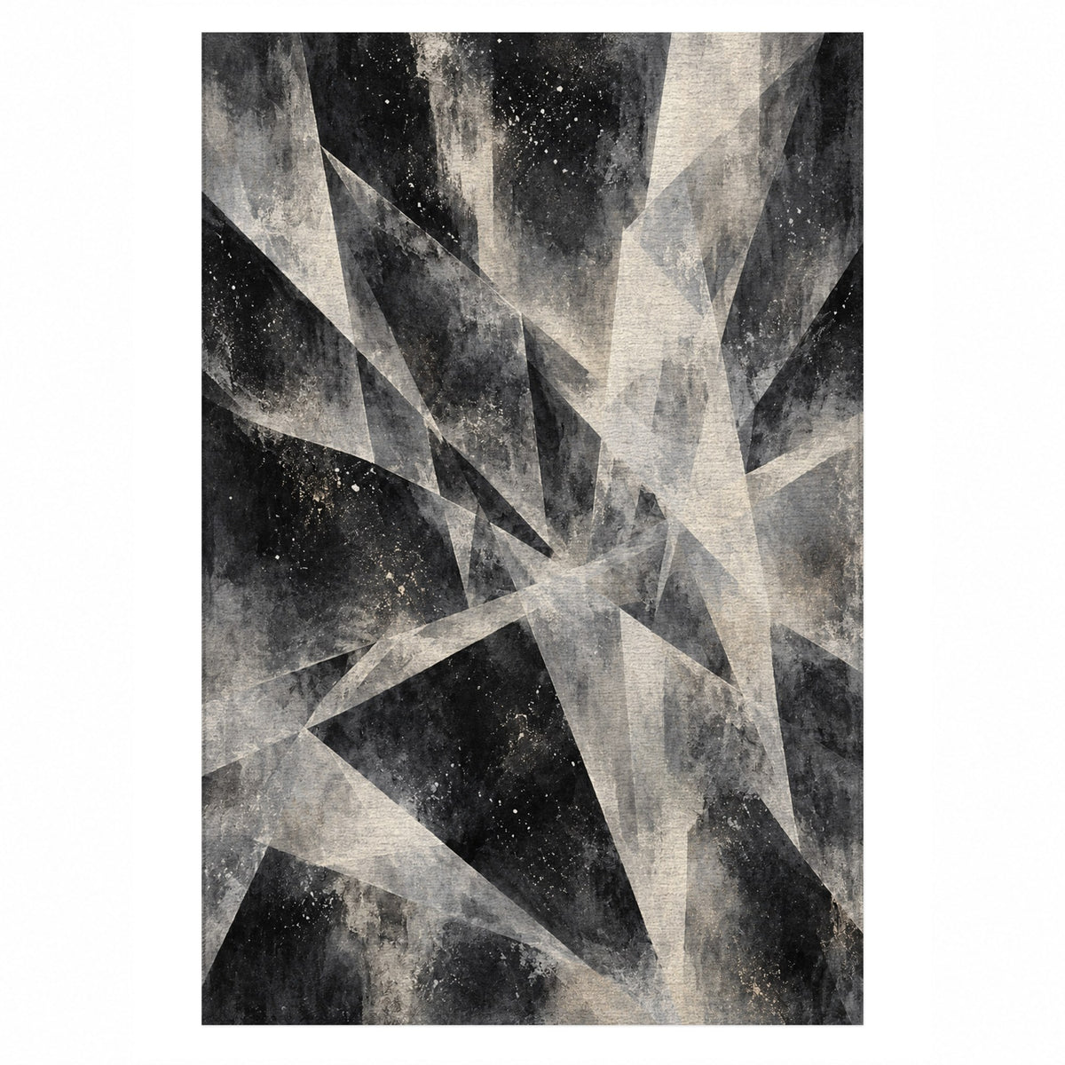 Ice Crystals Charcoal Abstract Washable Rug — top view