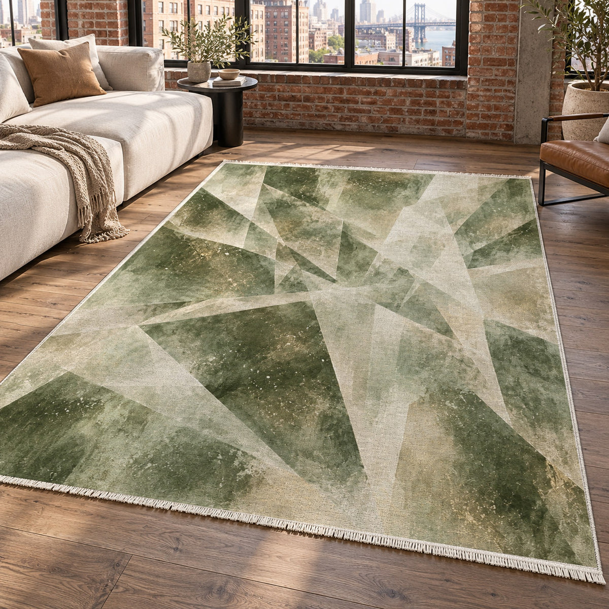 Ice Crystals Sage Abstract Washable Rug — new york living