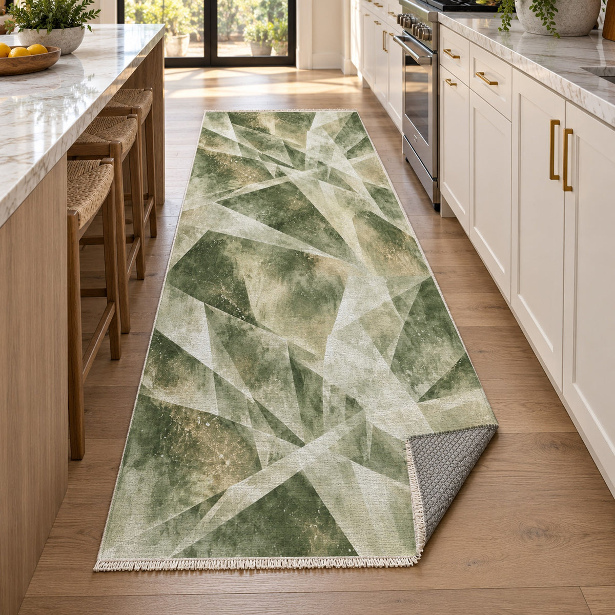 Ice Crystals Sage Abstract Washable Rug — new york kitchen runner
