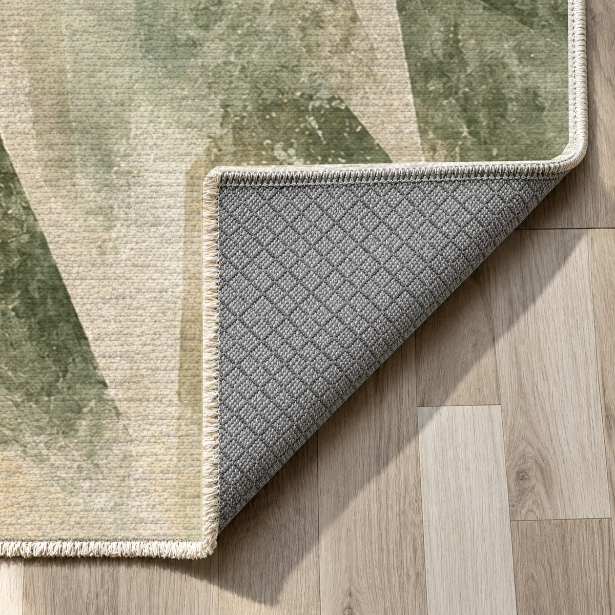 Ice Crystals Sage Abstract Washable Rug — backing close up