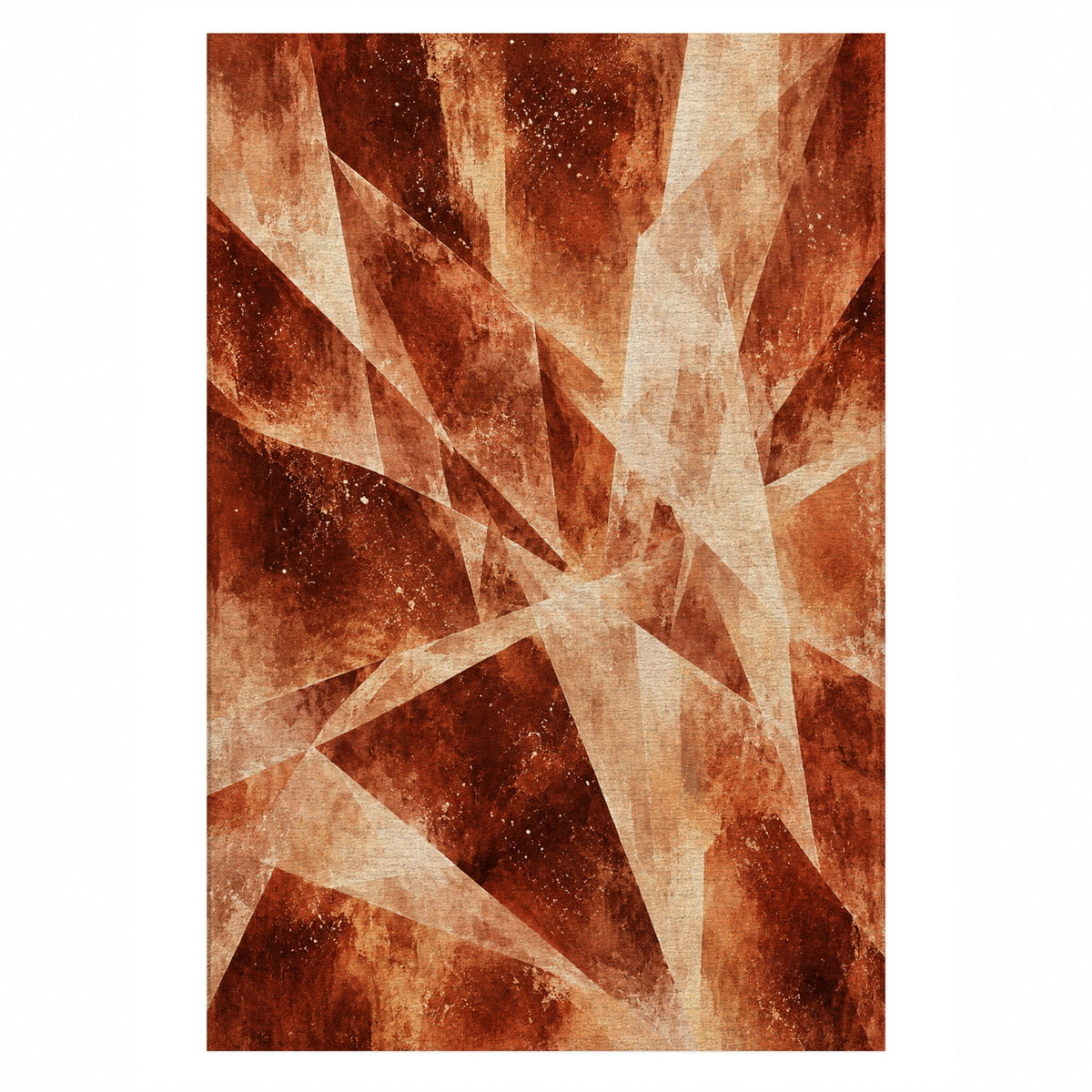 Ice Crystals Terracotta Abstract Washable Rug — top view
