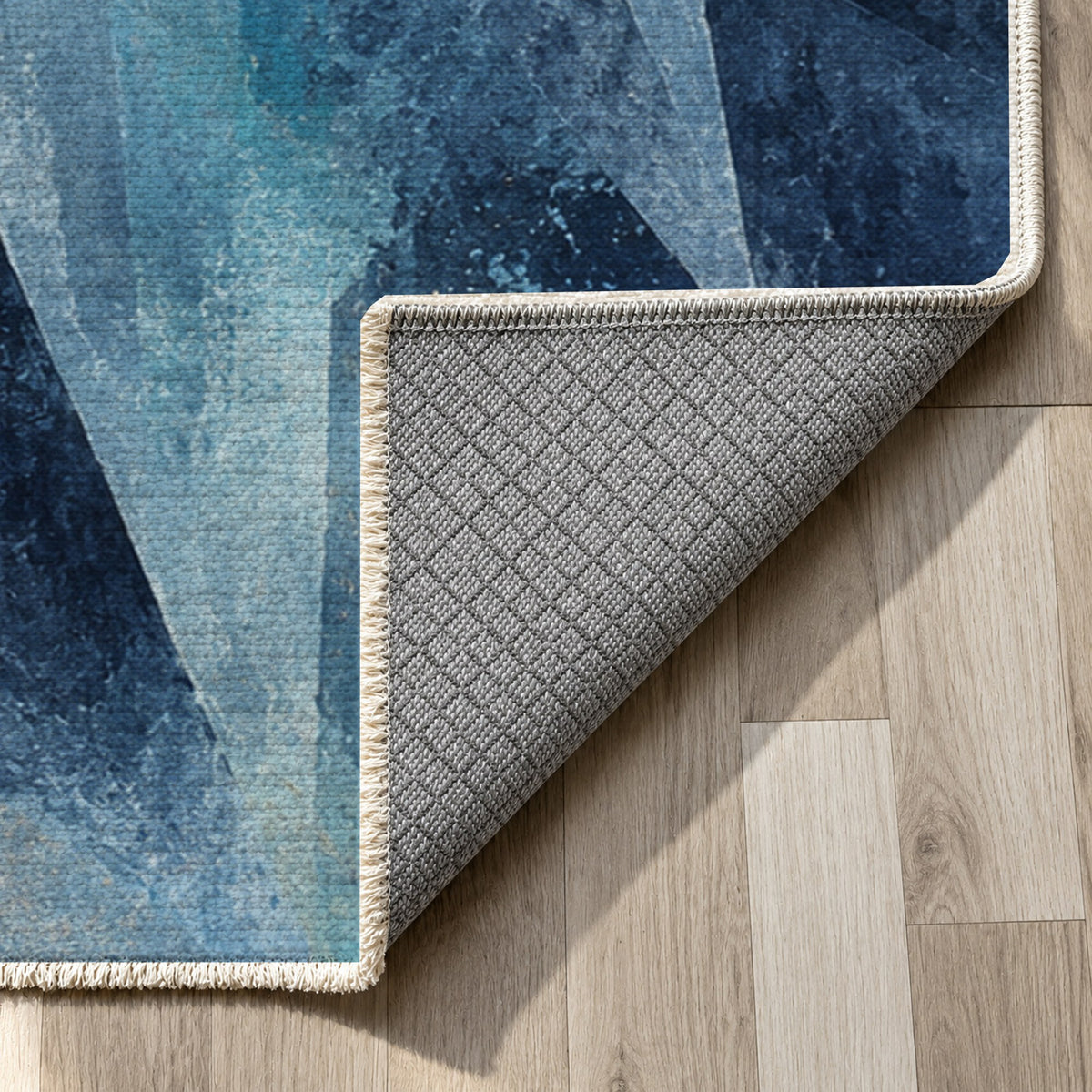 Ice Crystals Abstract Washable Rug — backing close up