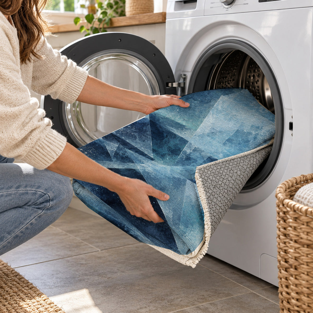 Ice Crystals Abstract Washable Rug — washing machine