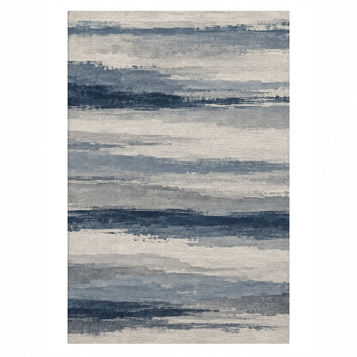 Ink Horizon Blue Grey Modern Washable Rug — top view