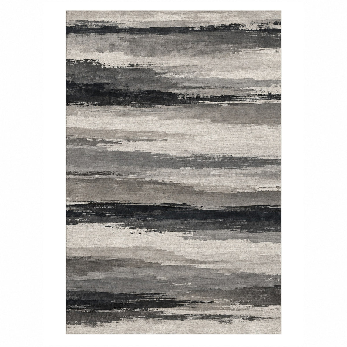 Ink Horizon Charcoal Ivory Modern Washable Rug — top view