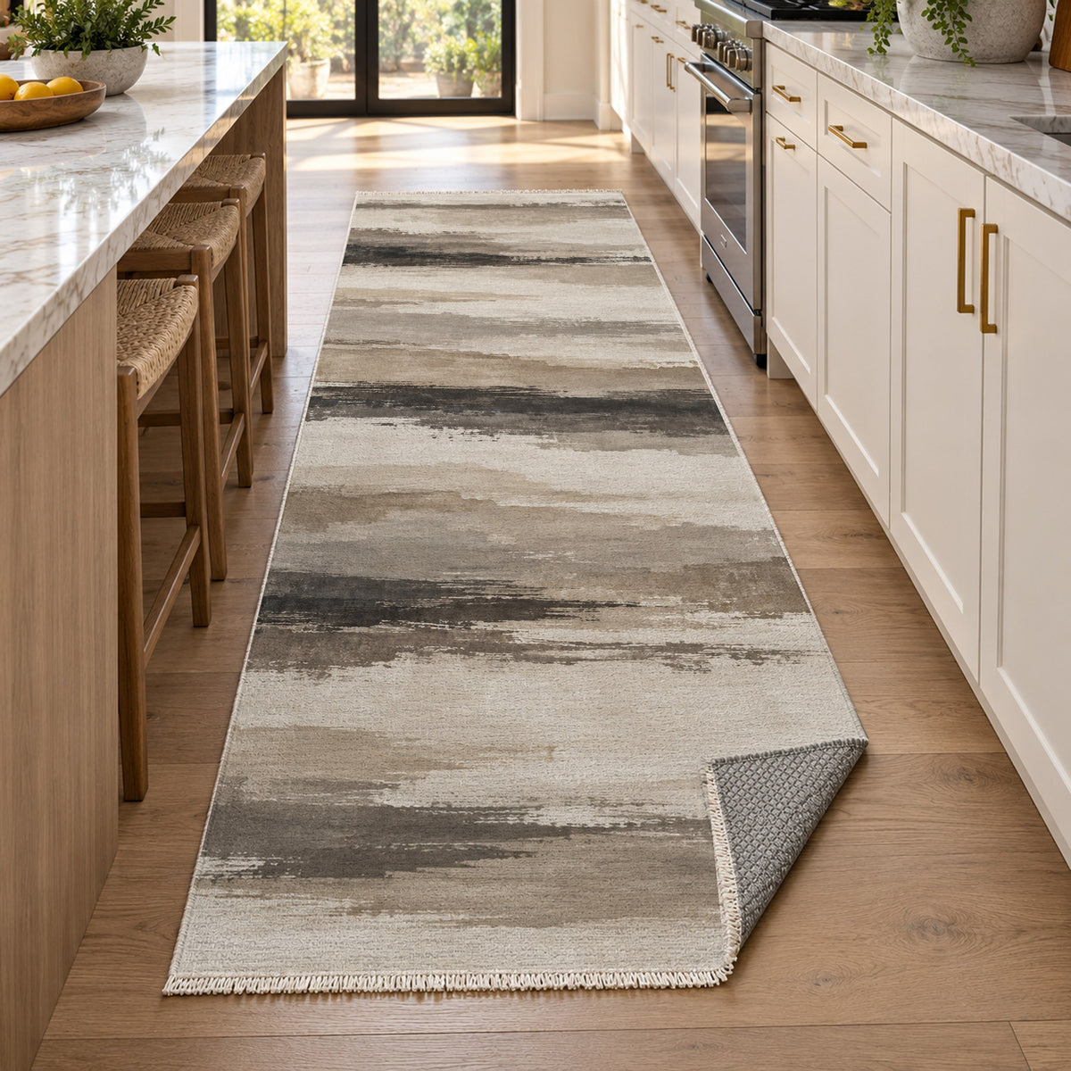 Ink Horizon Ivory Taupe Modern Washable Rug — new york kitchen runner