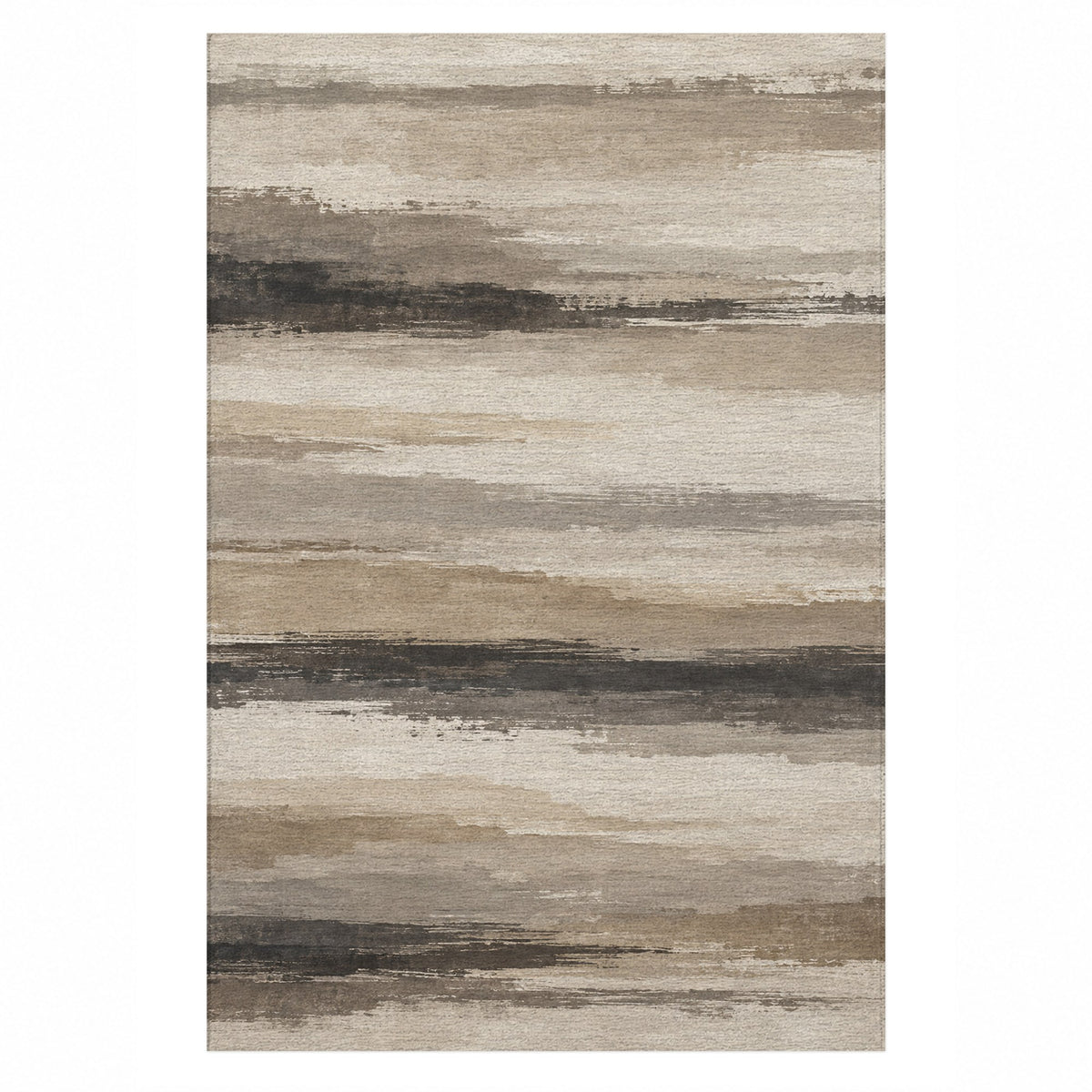 Ink Horizon Ivory Taupe Modern Washable Rug — top view