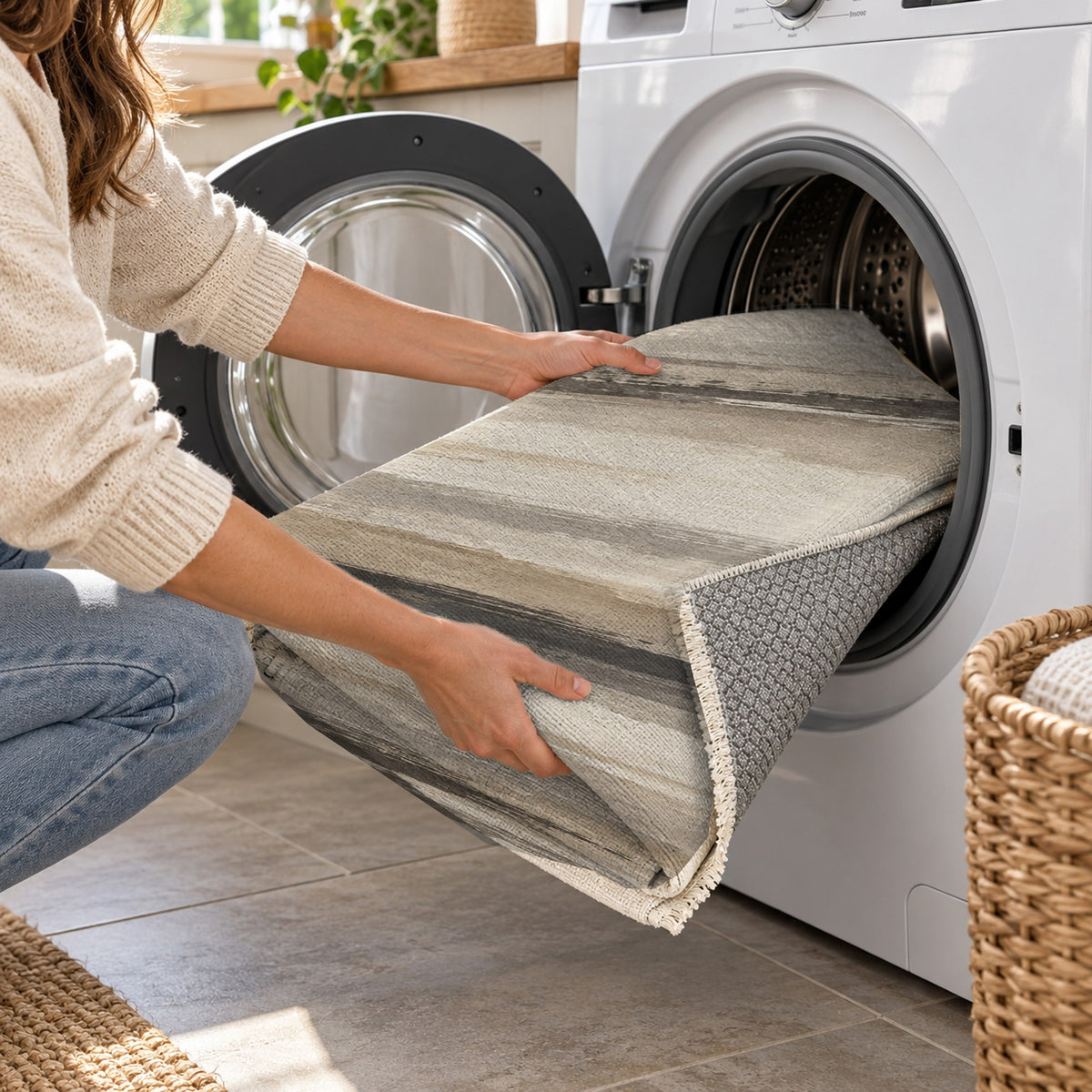 Ink Horizon Ivory Taupe Modern Washable Rug — washing machine