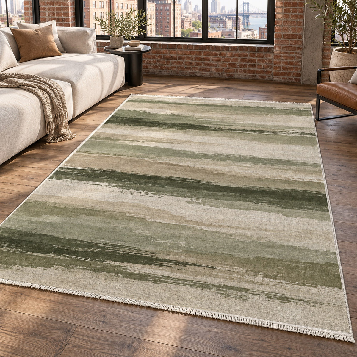 Ink Horizon Sage Sand Modern Washable Rug — new york living