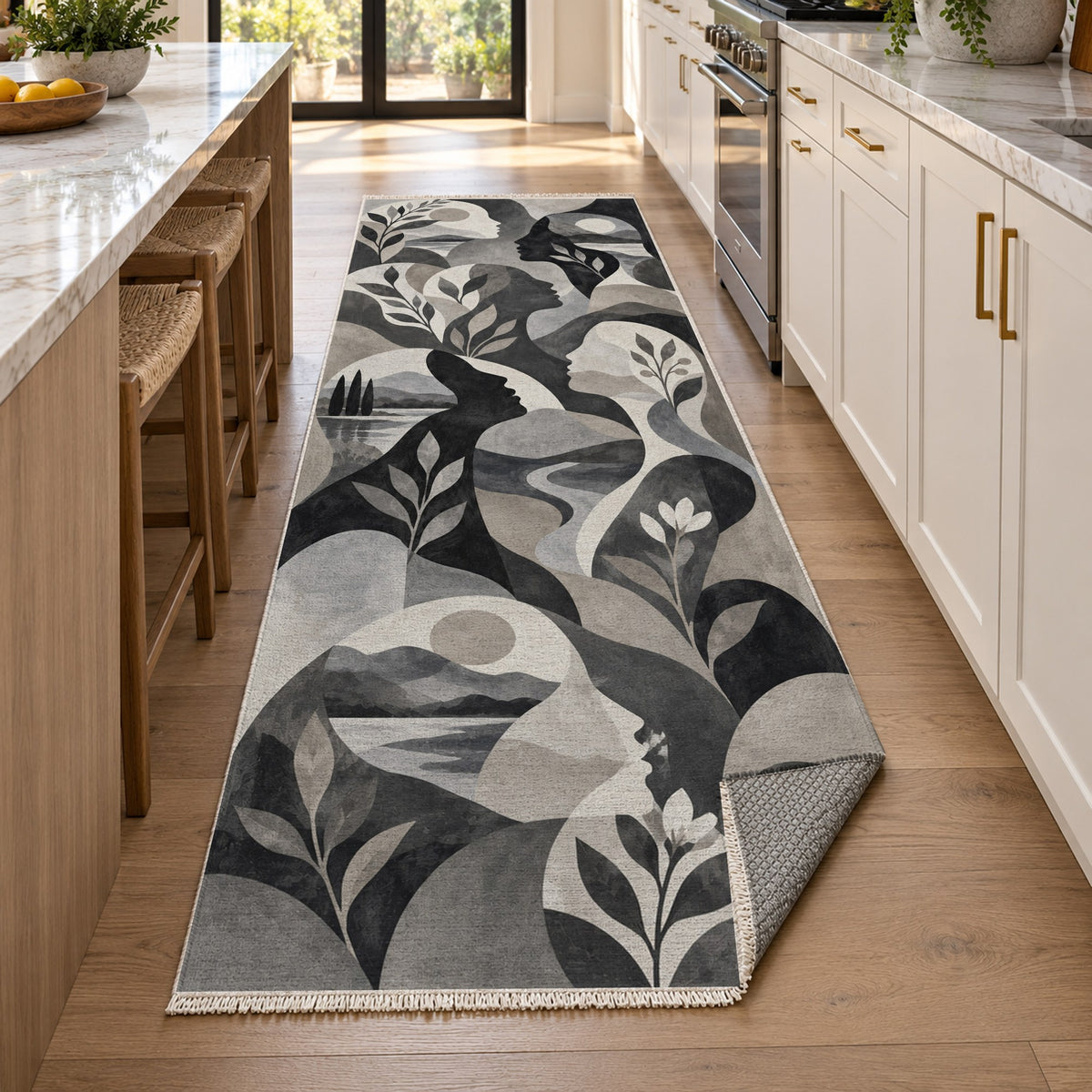 Inner Landscapes Charcoal Abstract Washable Rug — new york kitchen runner