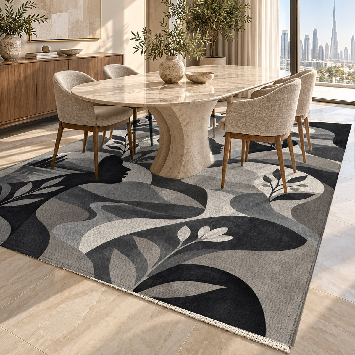 Inner Landscapes Charcoal Abstract Washable Rug — dubai dining