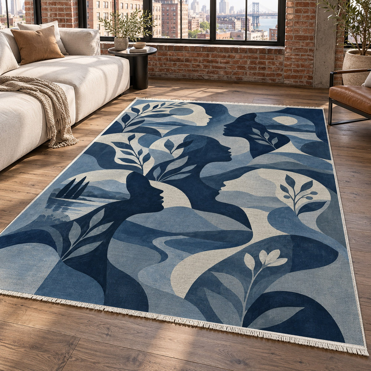 Inner Landscapes Indigo Abstract Washable Rug — new york living