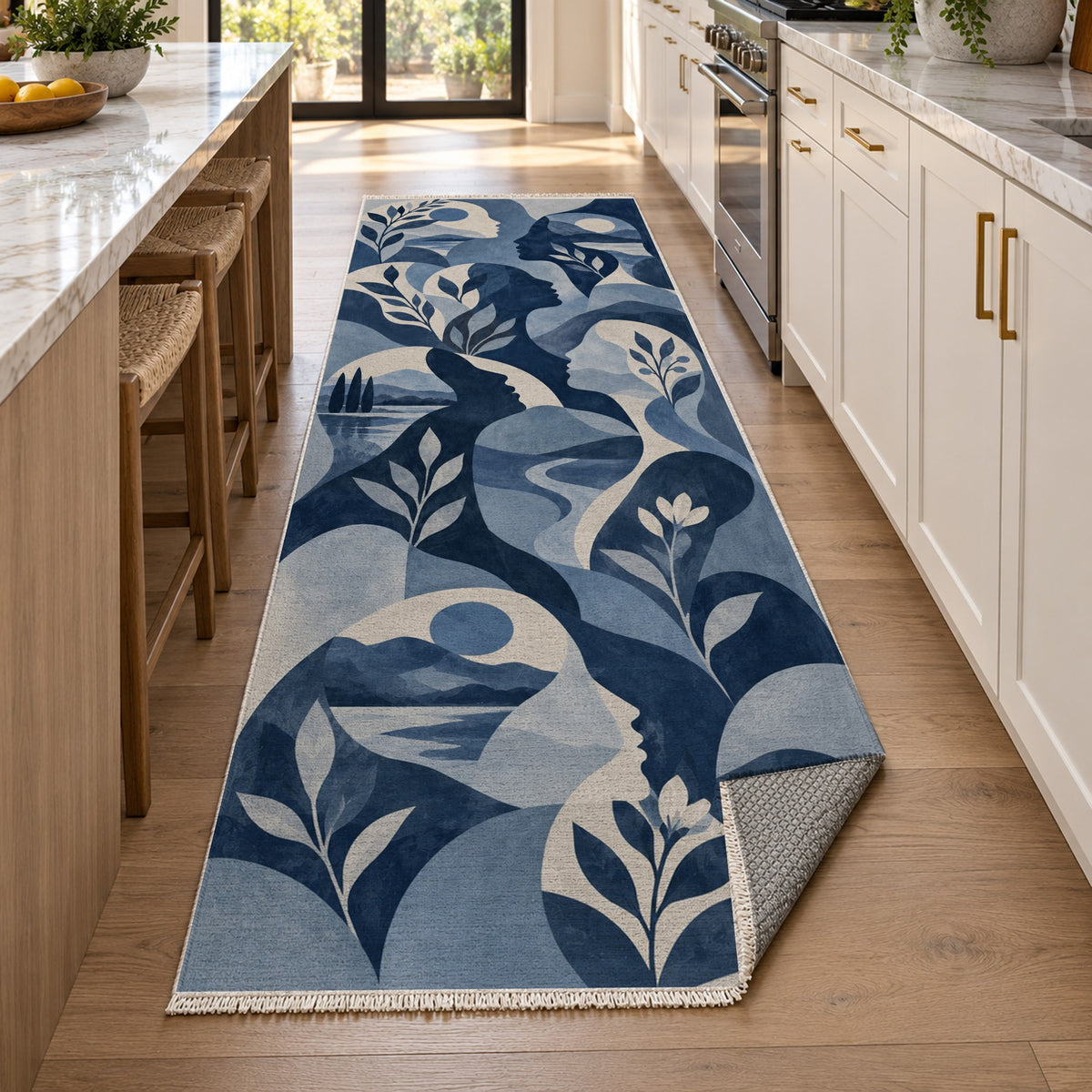 Inner Landscapes Indigo Abstract Washable Rug — new york kitchen runner