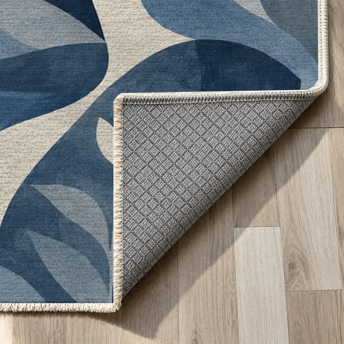 Inner Landscapes Indigo Abstract Washable Rug — backing close up