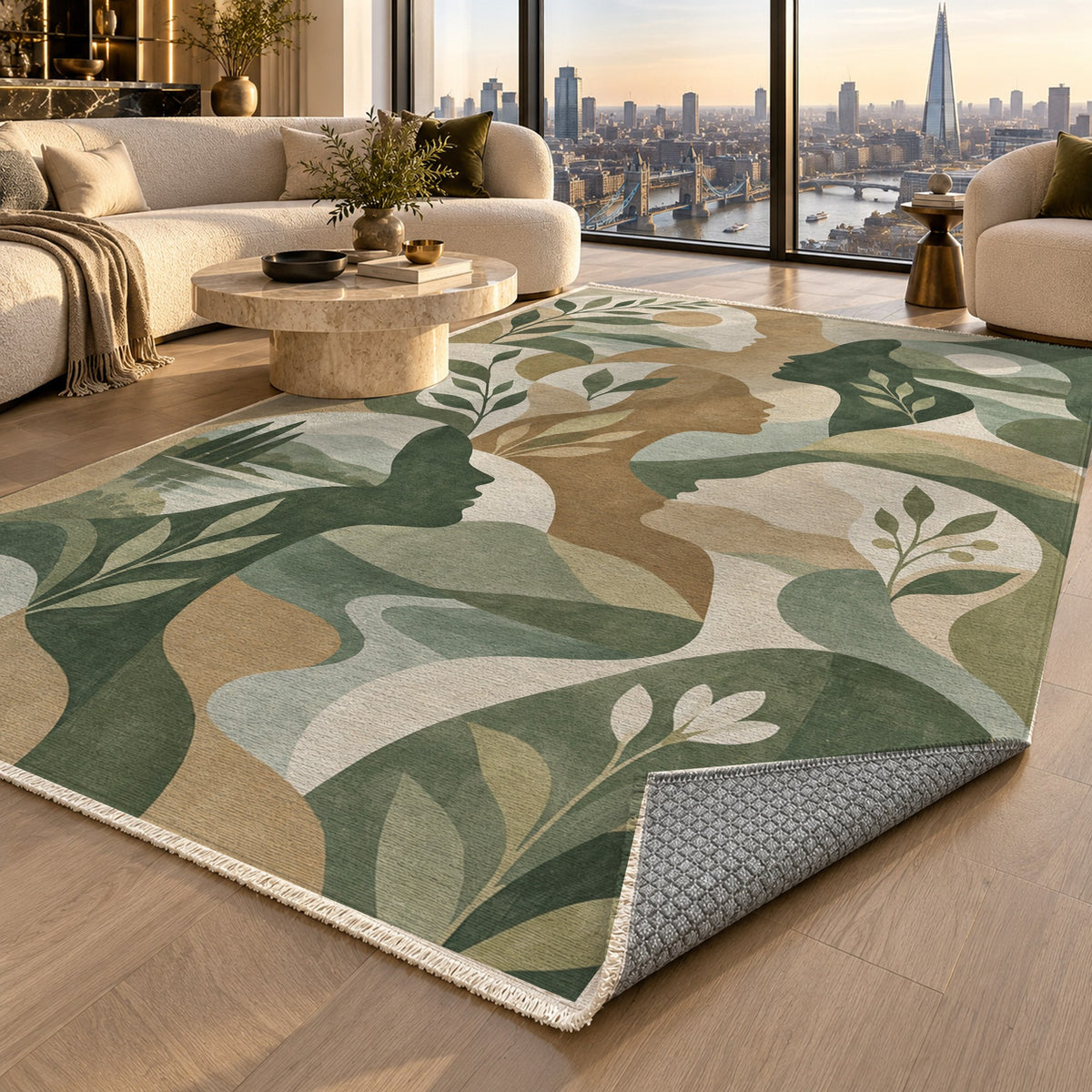 Inner Landscapes Sage Abstract Washable Rug — london luxury living