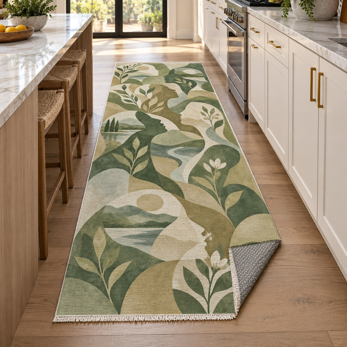 Inner Landscapes Sage Abstract Washable Rug — new york kitchen runner