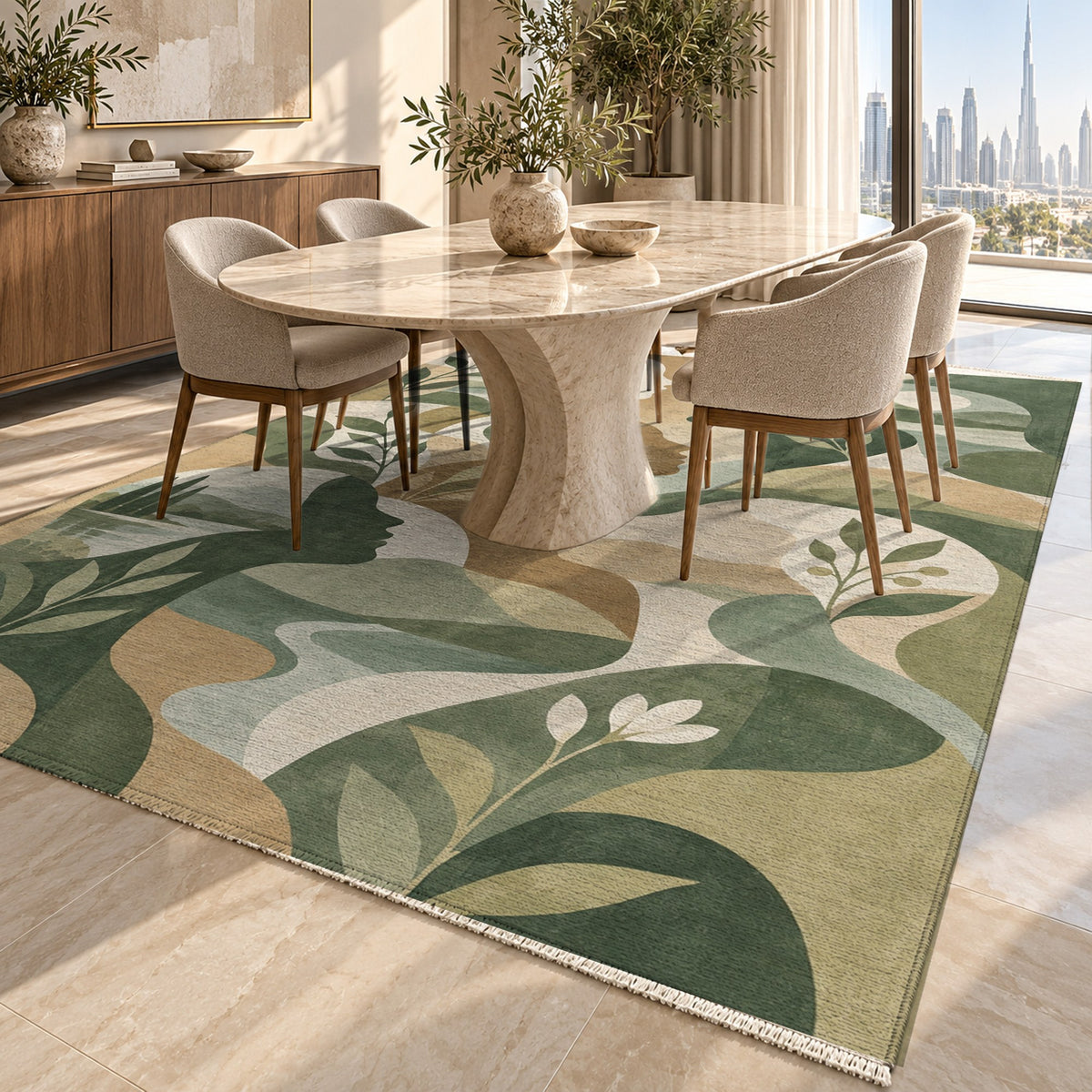 Inner Landscapes Sage Abstract Washable Rug — dubai dining