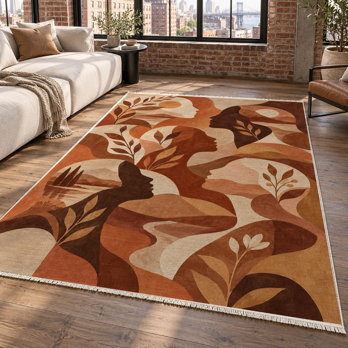 Inner Landscapes Terracotta Abstract Washable Rug — new york living