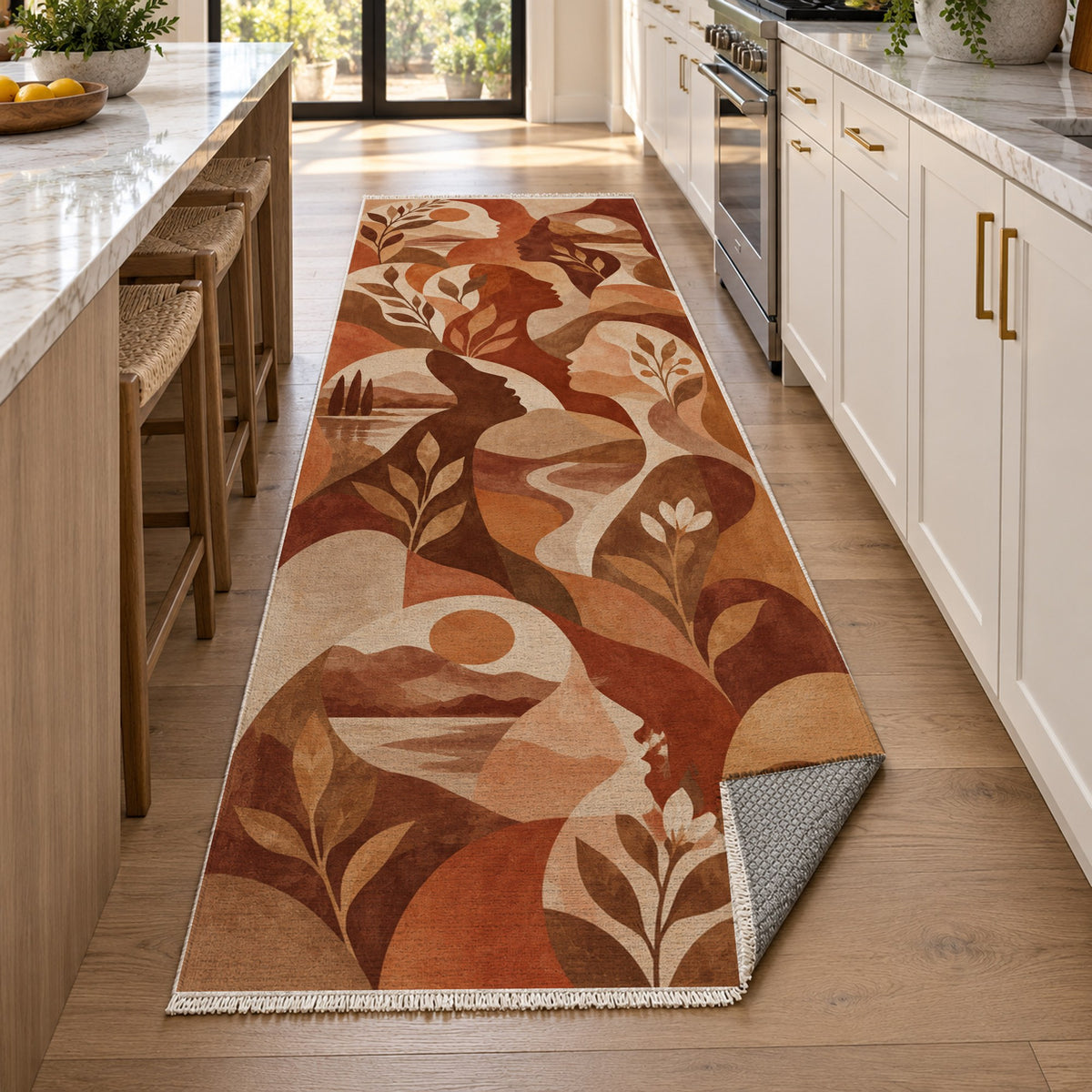 Inner Landscapes Terracotta Abstract Washable Rug — new york kitchen runner