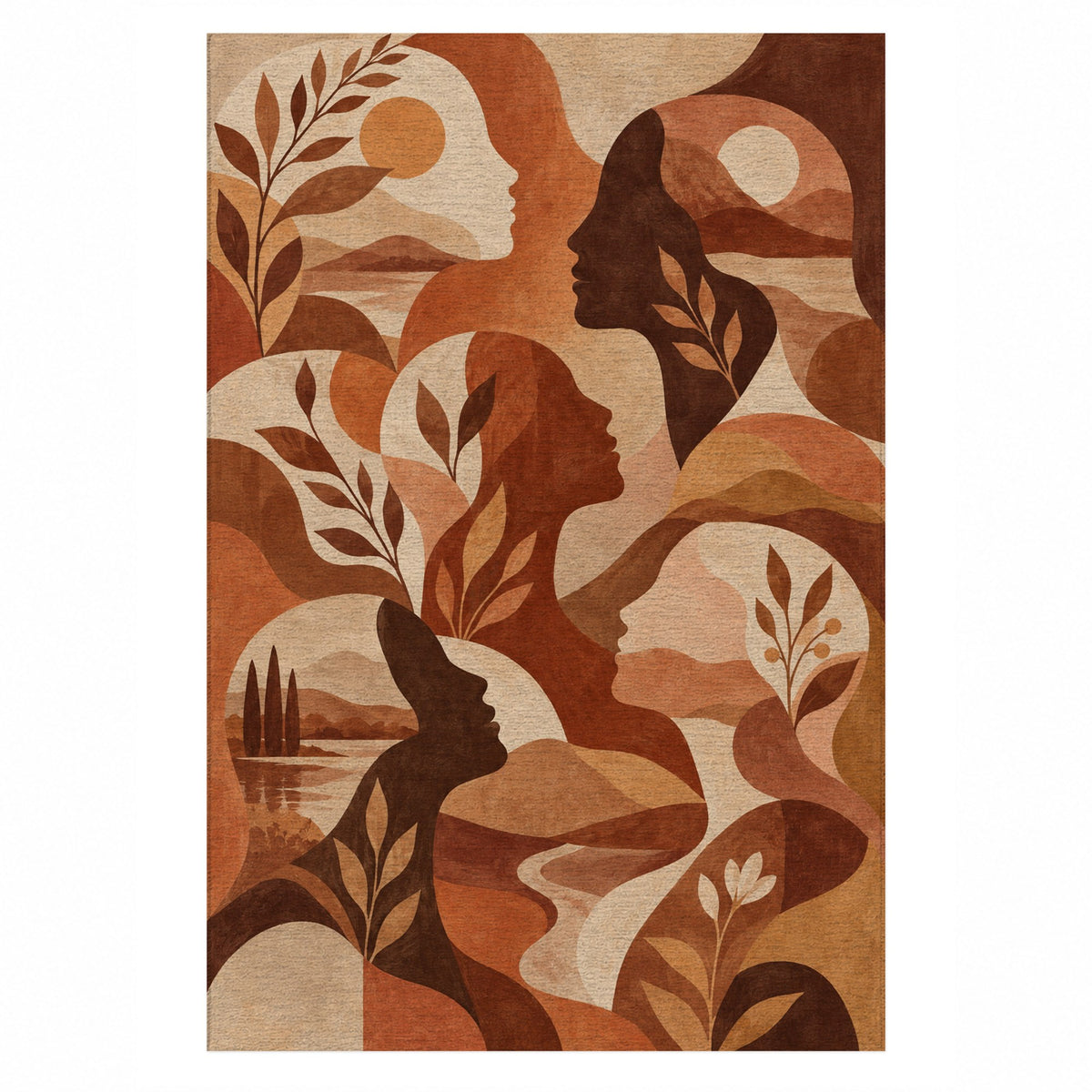 Inner Landscapes Terracotta Abstract Washable Rug — top view