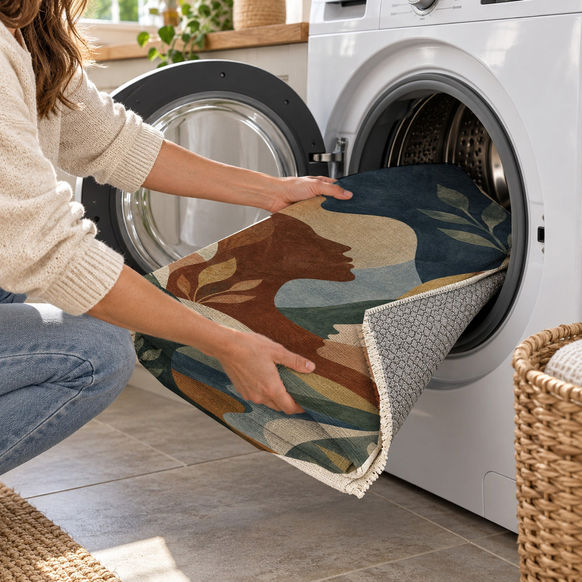 Inner Landscapes Abstract Washable Rug — washing machine