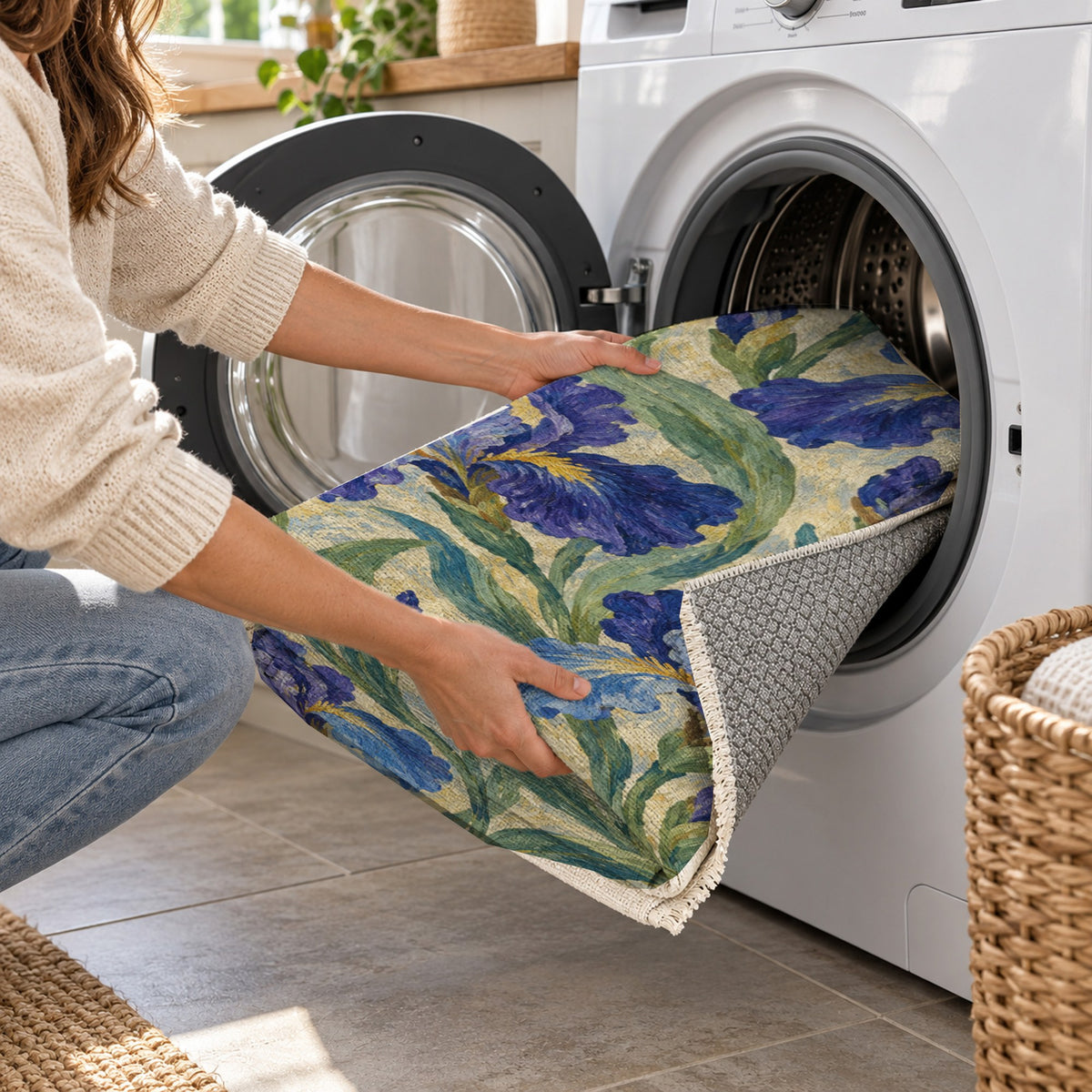 Iris Garden Abstract Washable Rug — washing machine