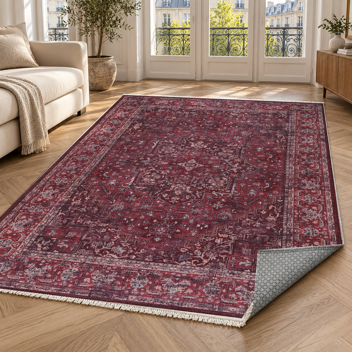 Isfahan Burgundy Vintage Washable Rug — paris living