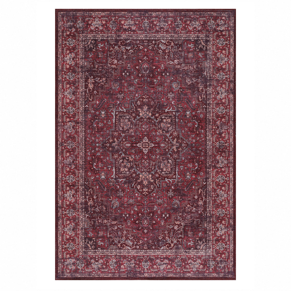 Isfahan Burgundy Vintage Washable Rug — top view