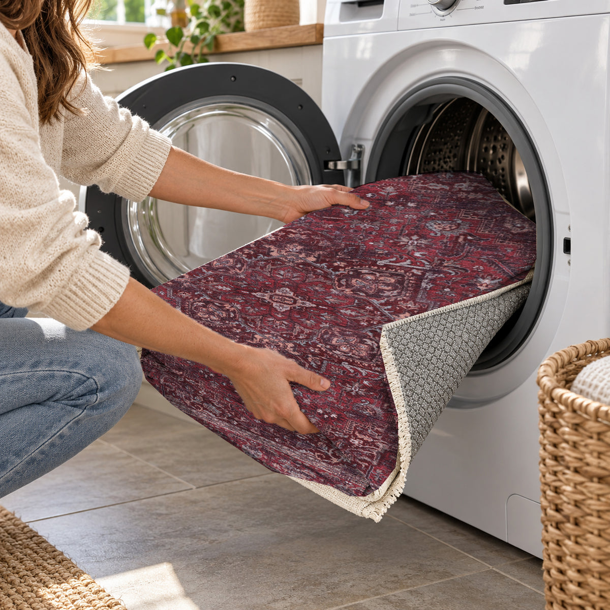 Isfahan Burgundy Vintage Washable Rug — washing machine