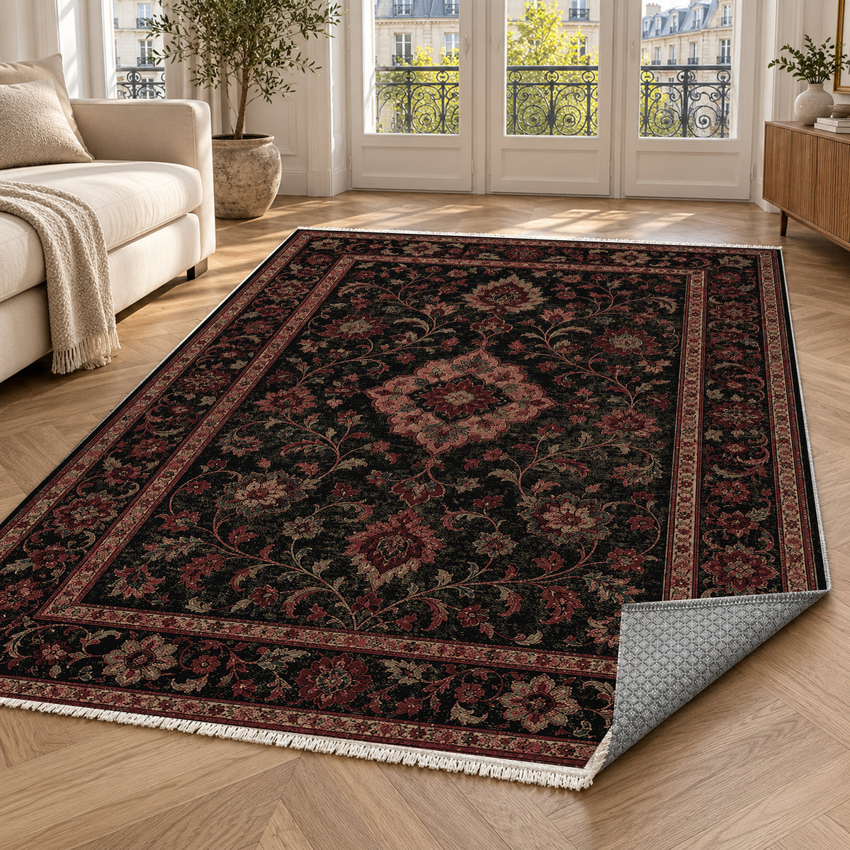 Kashan Charcoal Classic Washable Rug — paris living