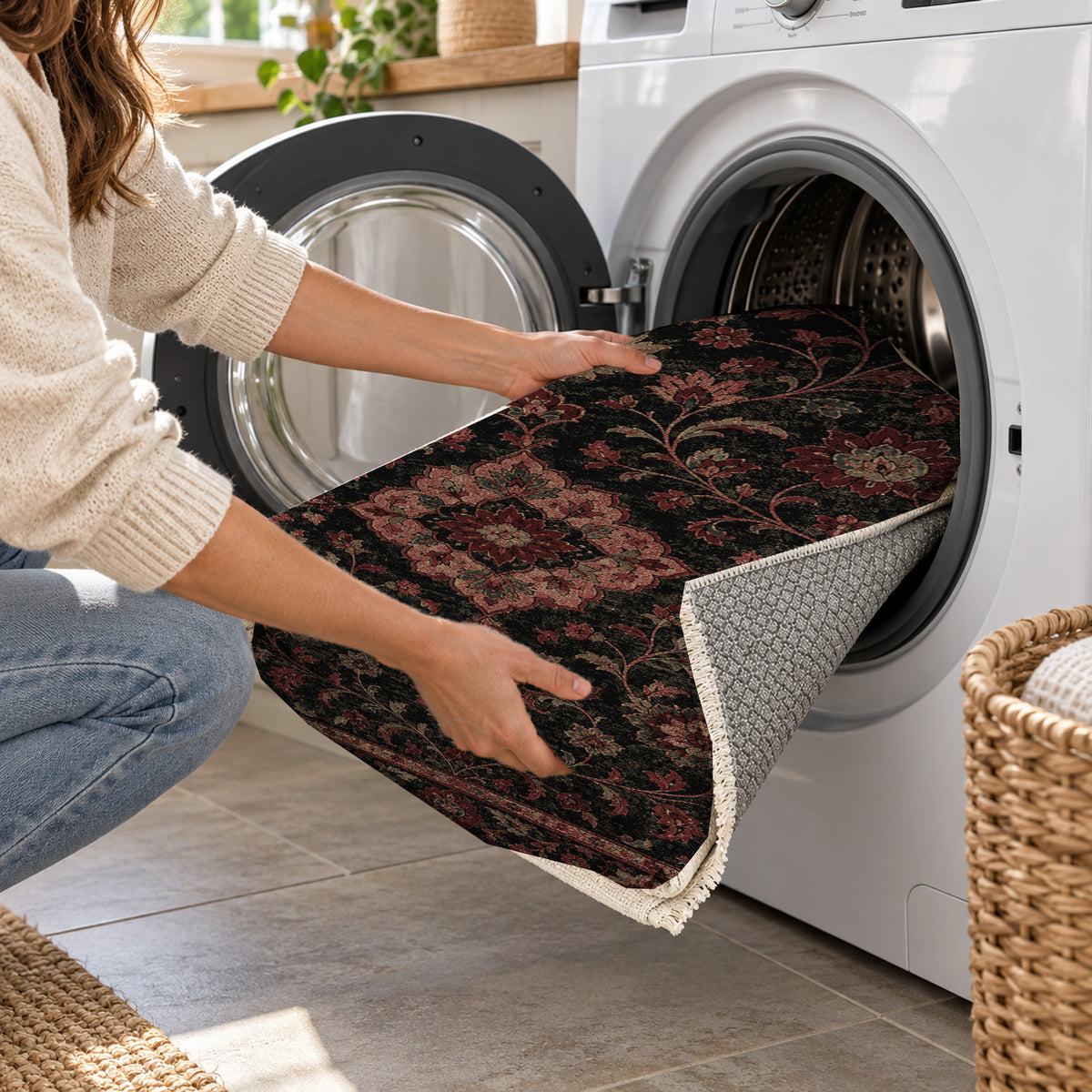 Kashan Charcoal Classic Washable Rug — washing machine