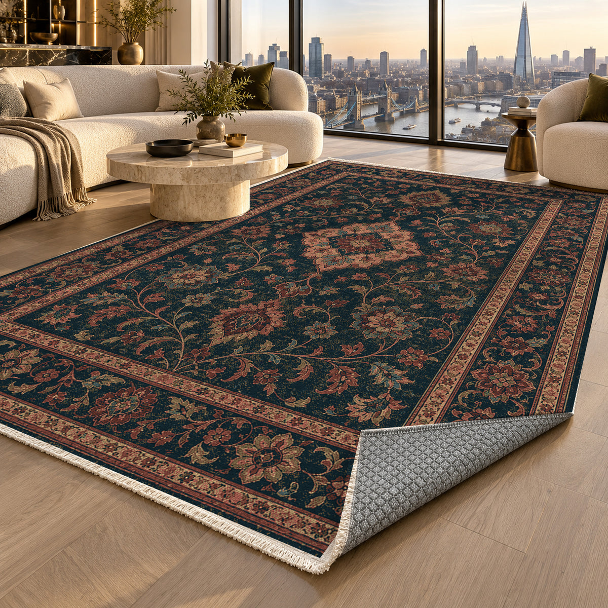 Kashan Coral Classic Washable Rug — london luxury living