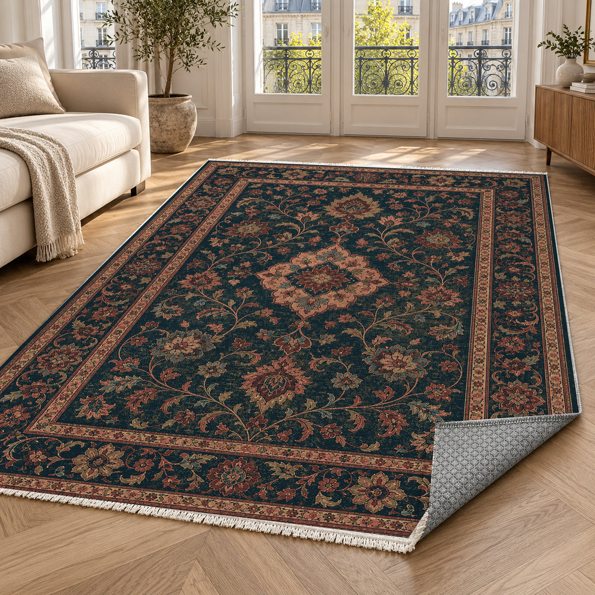 Kashan Coral Classic Washable Rug — paris living