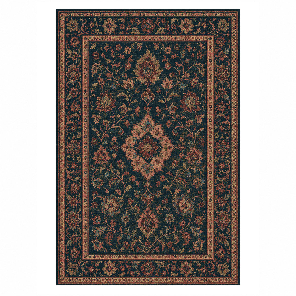 Kashan Coral Classic Washable Rug — top view