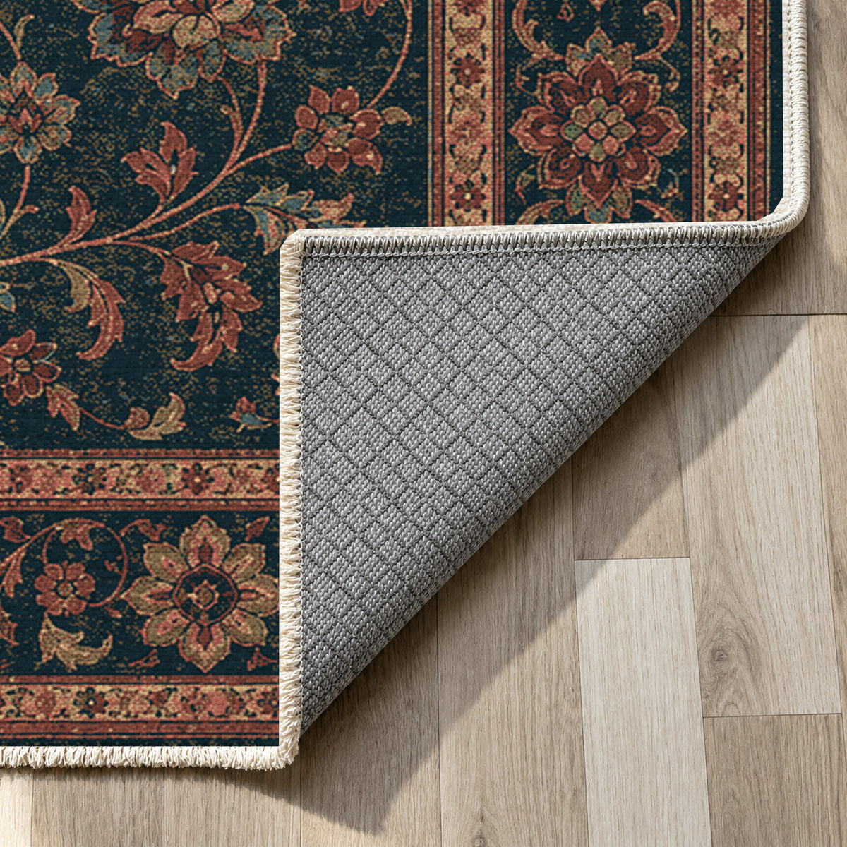 Kashan Coral Classic Washable Rug — backing close up