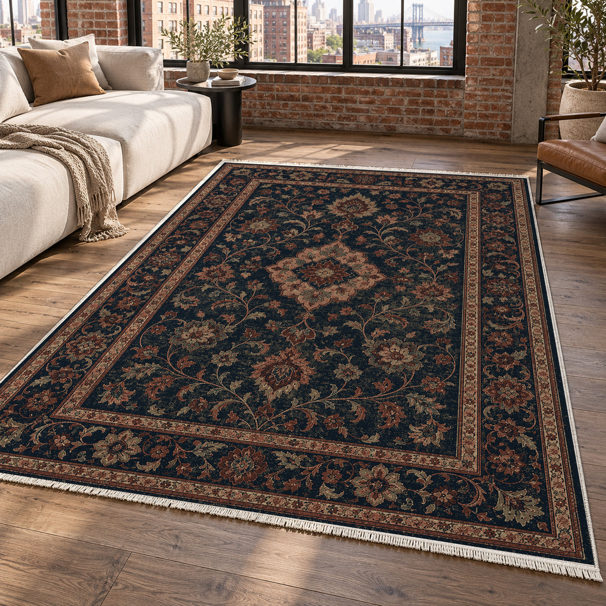 Kashan Indigo Classic Washable Rug — new york living