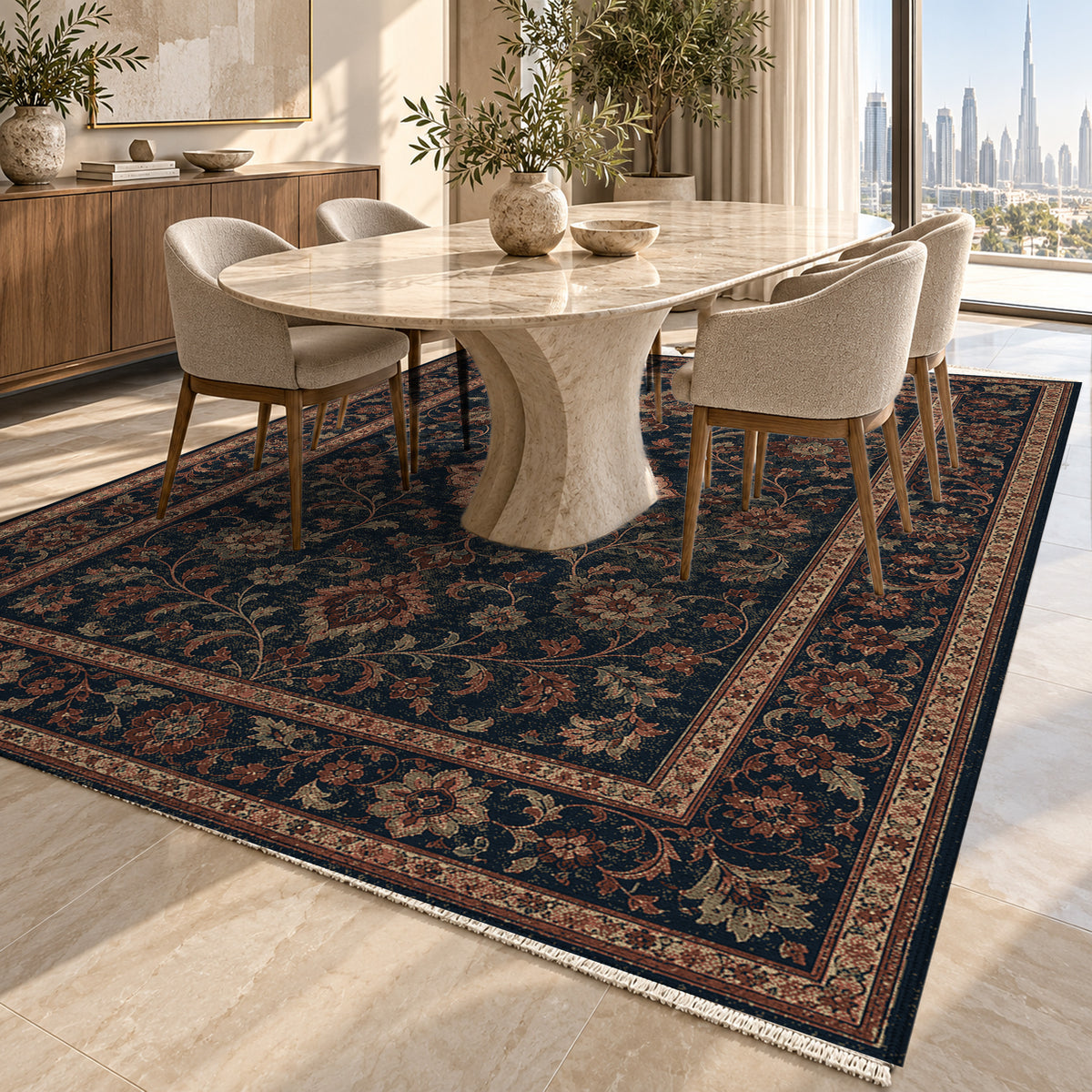Kashan Indigo Classic Washable Rug — dubai dining