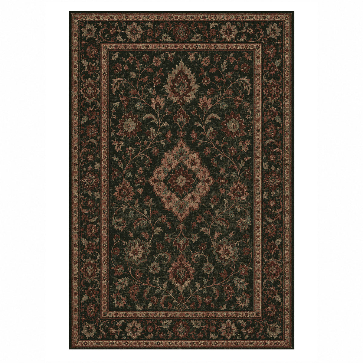 Kashan Olive Classic Washable Rug — top view